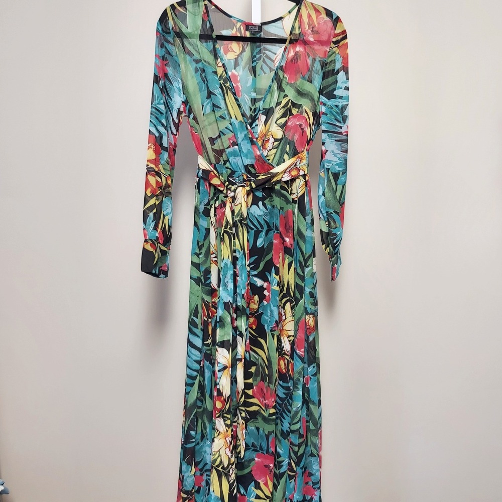 Spy Zone Tropical Floral Maxi Dress Long Sleeve Multicolor S Resort Vacation